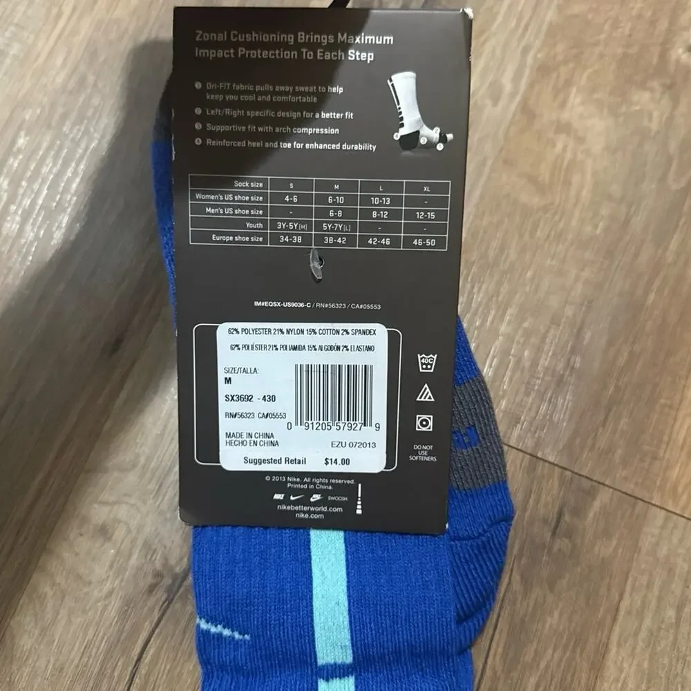 2013 Nike Elite Cushioned Basketball Dri-Fit Blue vintage Crew Socks